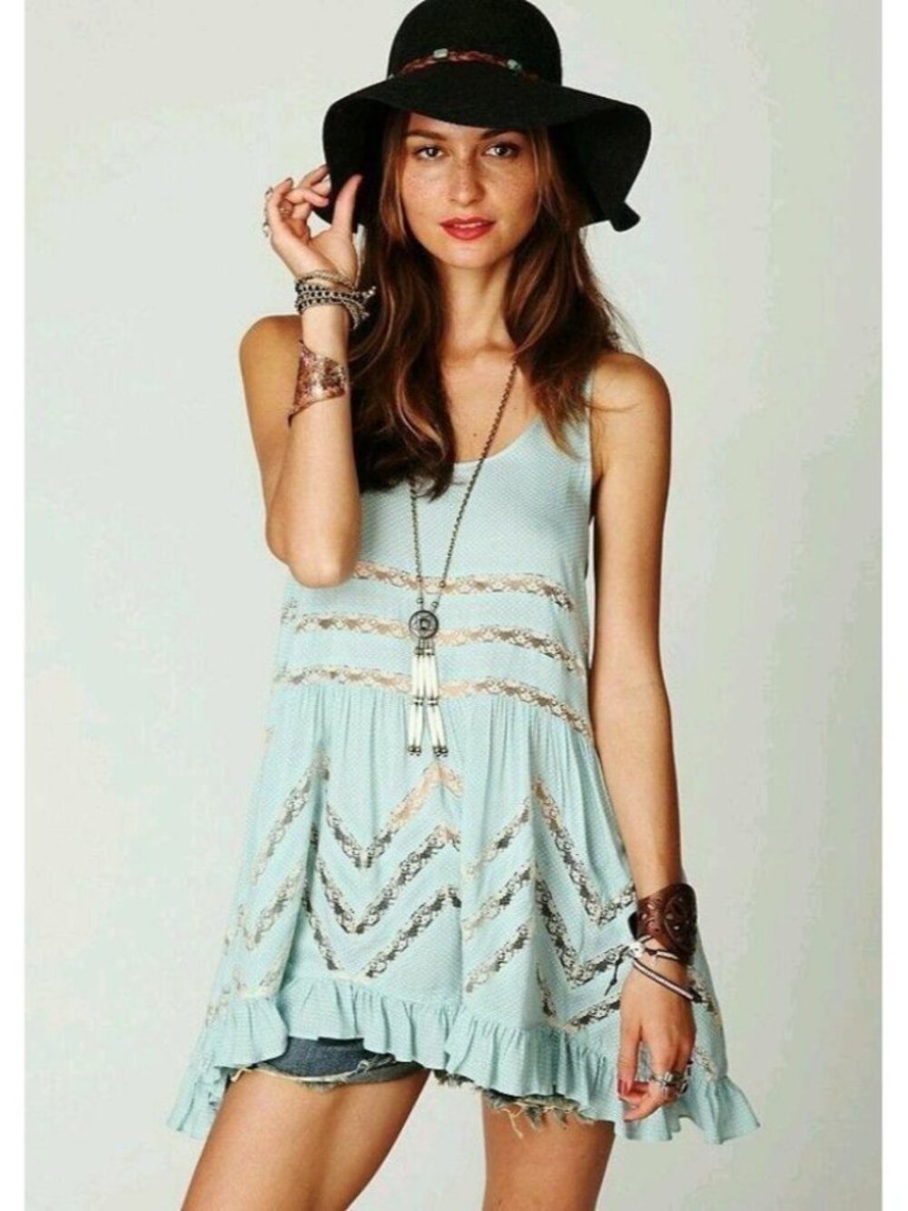 Free People Blue Trapeze Lace Mini Slip Dress S Rare